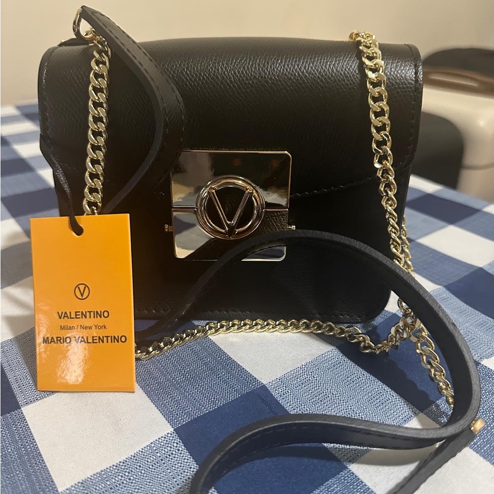 Valentino Black Crossbody Bag with Gold Chain